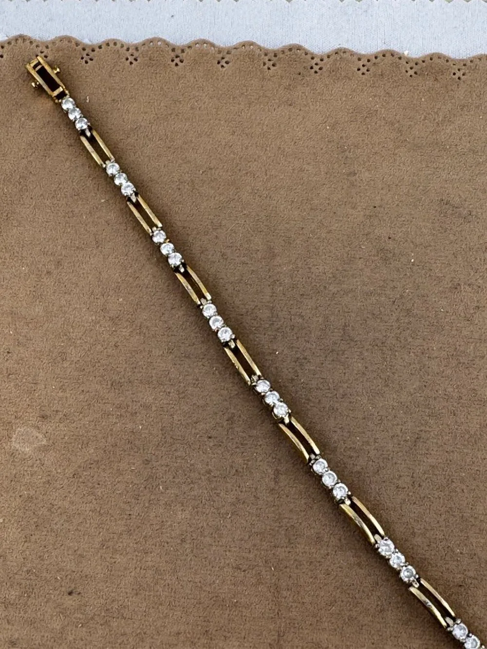 Vintage Gold Vermeil Sterling Silver Cubic Zirconia Tennis Bracelet - Picture 2 of 5